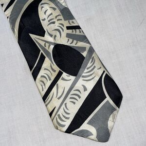 Paul Rodon Men’s Dress Tie Size 57” White Gray Black Geometric Business Formal